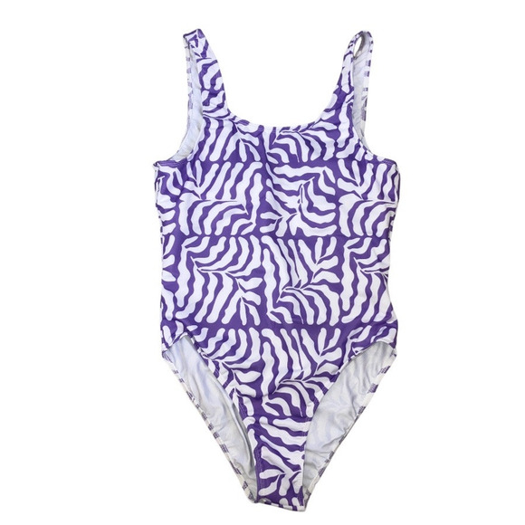New Real Essentials One Piece Lilac Purple White Swimsuit Large - Picture 1 of 4
